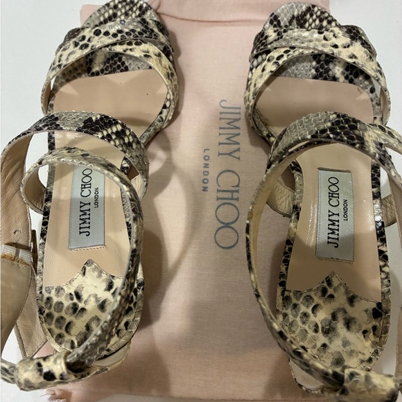 Jimmy Choo Snake Print leather Heels - Black and Cream